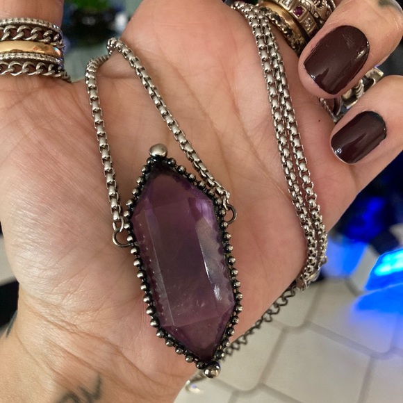 Natural purple amethyst crystal gemstone boho goth moon charm - Picture 12 of 14